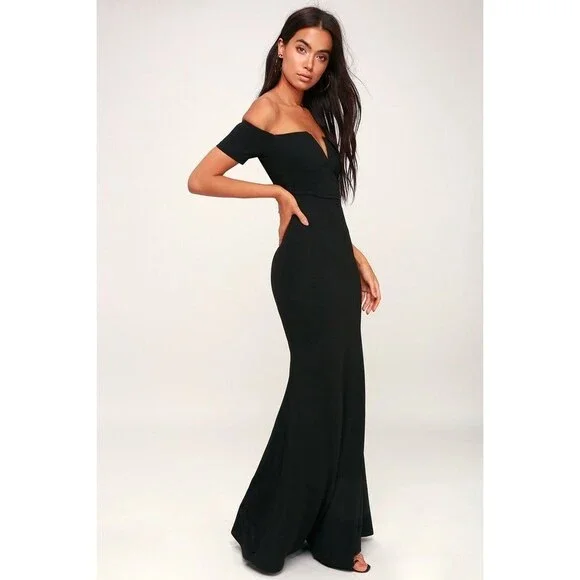 Lulus Lynne Black Off-the-shoulder Maxi Dress - Size L - Picture 1 of 4